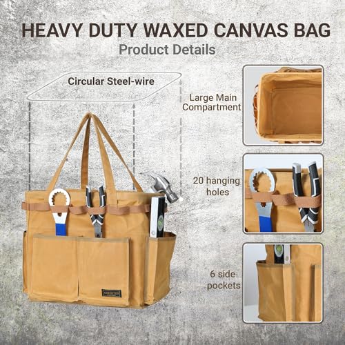 Water Resistant Gardening Tool Bag with Handles - 6 Pockets Utility Self-Standing Organizer for Camping/Garden/Car Storage, 14" x 13" x 10" | Khaki - color: Khaki