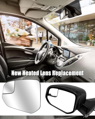 Heated Mirror Glass with Holder and Blind Glass Replace DT1Z17K707H FO1324168, Driver Left Side Mirror Fit for Ford Transit 2014-2023 - size: Driver Side