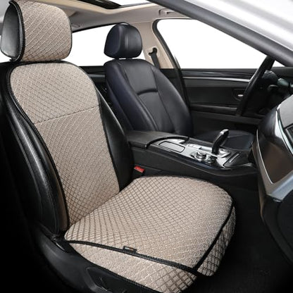 Breathable Car Seat Cover,Luxury Front Seat Cover,Durable and Non Slip,Polyester Silk Material, Universal Car Seat Cushion,Suitable for All Seasons,Airbag Compatible (Beige，1PC) - color: Beige-Front-1pc
