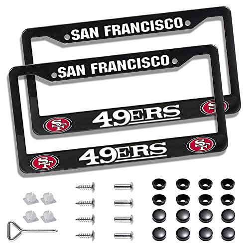 2 Piece License Plate Frames for 49ers Fans, Anti-Dirty and Rustproof Aluminum Alloy License Plate Frames US Standard License Plate Holder with Screw Caps Set (Black) - color: Black