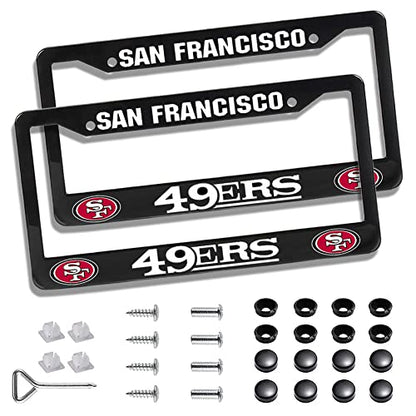 2 Piece License Plate Frames for 49ers Fans, Anti-Dirty and Rustproof Aluminum Alloy License Plate Frames US Standard License Plate Holder with Screw Caps Set (Black) - color: Black