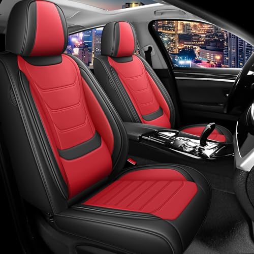 Car Seat Cover Full Set for BMW X3 Seat Covers 2004-2025, Nappa Leather Waterproof Seat Covers for Cars, Airbag Compatible, Universal Automotive Seat Covers (Standard 2 Seats/Black Red) - color: Black&Red, size: 2 Seats Standard