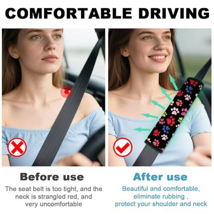 2Pcs Soft Auto Seat Belt Cover Pad Cute Dog Paw Print Colorful Car Seatbelt Shoulder Cushion for Comfortable Driving, Compatible with All Cars' Seatbelt and Backpack Straps - color: Paw Prints