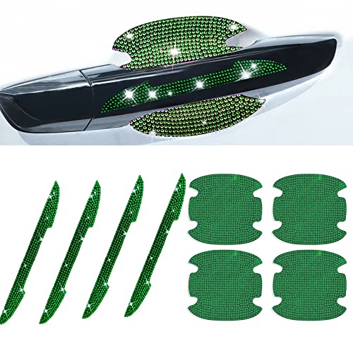 8Pcs Bling Rhinestone Car Door Handle Stickers Protector, Trim Auto Door Entry Guard Bling Stickers Car Accessories for Women and Men, Universal Car Accessories for All Cars (Green) - color: Green