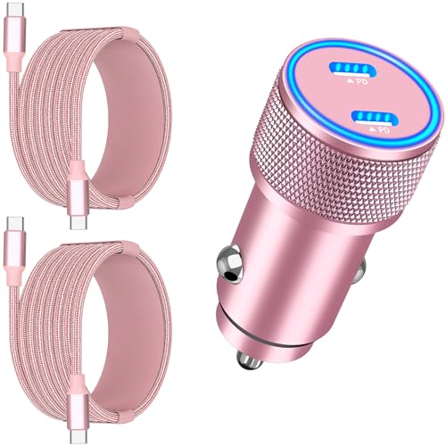 [Apple MFi Certified] iPhone 17 Car Charger, Linocell 90W Dual USB C Power Cigarette Lighter Car Carplay Charger with 2Pack Type C Braided Cable for iPhone 17/17 Pro Max/16 Pro/15/Galaxy S26/S25/Pixel - color: Titanium Pink