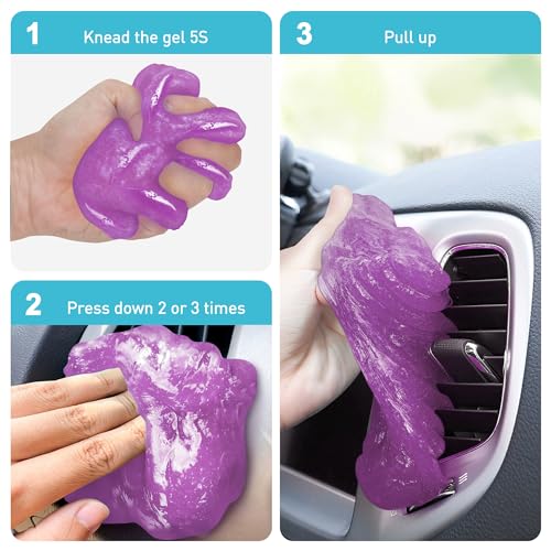 FiveJoy Car Cleaning Gel Kit - Universal Car Detailing Putty for Car Interior - Reusable Goop Cleaner Supplies Auto Slime for Home, Office, Keyboard, Computer 2Pack Purple