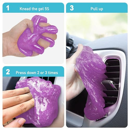 FiveJoy Car Cleaning Gel Kit - Universal Car Detailing Putty for Car Interior - Reusable Goop Cleaner Supplies Auto Slime for Home, Office, Keyboard, Computer 2Pack Purple