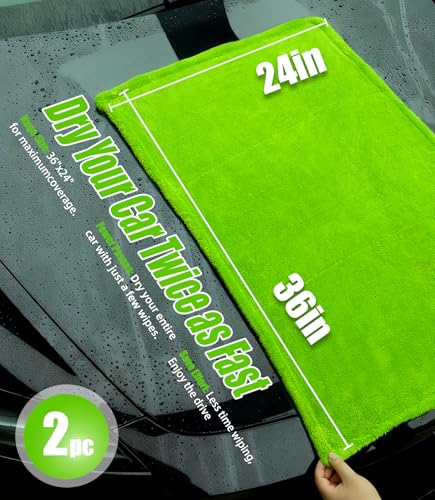 2-Pack Car Drying Towels 24x36 Inch 1300GSM, Twisted Loop Microfiber Cloth for Auto Detailing - Super Absorbent, Lint-Free & Streak-Free for SUV, Truck & Window (Gray-Green) - color: Gray-green