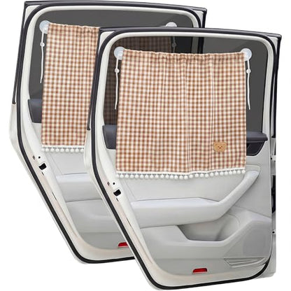 Gilprop 2 Pcs Car Window Shades Suction Cups Double Layer Auto Sun Shade Car Side Window Covers for Family Privacy Protection Breastfeeding Taking a nap Camping 18.5" x 26"(Brown) - color: Brown