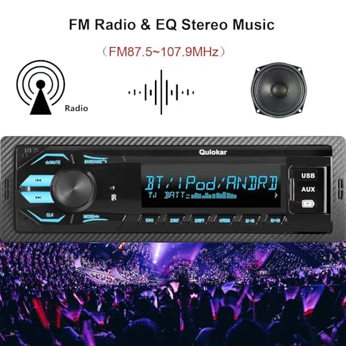 Single DIN Multimedia Car Stereo Radio,7 Character LCD,Bluetooth with Hands Free Calling & Music Streaming,USB Playback & AUX Input,AM/FM Radio Receiver Wireless Remote Control