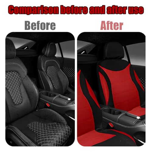 Car Front Seat Cover Set, Waterproof Vehicle Frontseat Protector with Removable Headrest, Washable Automotive Interior Seat Accessories, Universal Fit (Black/Red) - color: black/red