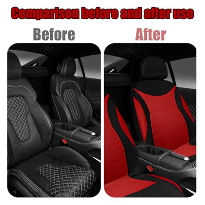 Car Front Seat Cover Set, Waterproof Vehicle Frontseat Protector with Removable Headrest, Washable Automotive Interior Seat Accessories, Universal Fit (Black/Red) - color: black/red