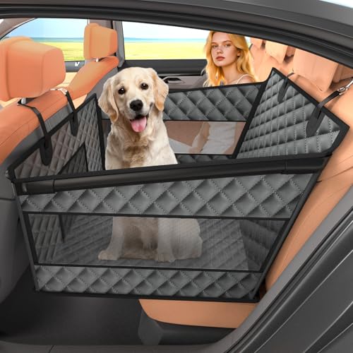 Instraella Dog Car Seat for Large Dogs, Back Seat Extender for Dogs, Foldable Pet Car Seat with Waterproof Oxford Fabric and Non-Slip Bottom, All-Around Protection and Strong Support, Grey - color: Grey
