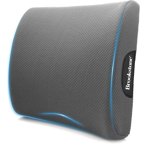 Brookstone - Luxurious Lumbar Support Pillow for Car or Office Chair, Back Cushion with Premium Grade Memory Foam, Breathable and Washable Cover, Adjustable Strap - color: Gray