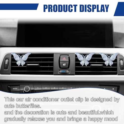 3PCS Bling Butterfly Car Vent Clip, Rhinestone Car Dashboard Air Vent Trim Clips, Auto Air Fresheners Outlet Clip, Auto Interior Diffuser Decoration Accessories for Women Present (White) - size: White