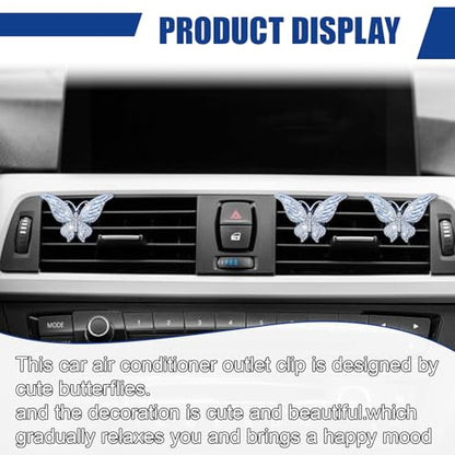 3PCS Bling Butterfly Car Vent Clip, Rhinestone Car Dashboard Air Vent Trim Clips, Auto Air Fresheners Outlet Clip, Auto Interior Diffuser Decoration Accessories for Women Present (White) - size: White