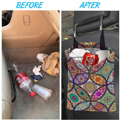 Car Trash Bag Hanging Mandala Flower Car Trash Can Waterproof Garbage Bag Hanging for Car Back Seat - color: Mandala Flower