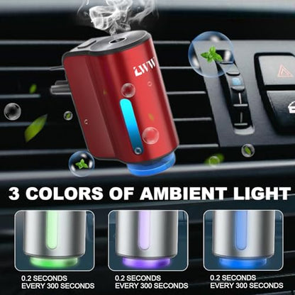 LWW Smart Car Air Freshener - 3 Levels Strength with Ventilation Clip, Rechargeable Car Fragrance Atomizer - with 8 10ml Bottles of Fragrance, Long Lasting Oil Diffuser (Red) - color: Red