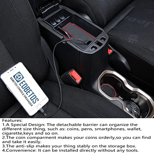 EDBETOS Center Console Organizer Tray Compatible with Jeep Renegade Accessories 2015-2019 2020 2021 2022 2023 Armrest Glove Box Secondary Storage (Red Line) - color: Red Line