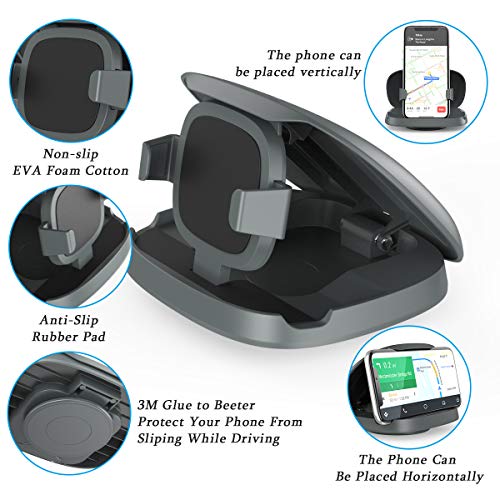 JOYEKY Cell Phone Holder for Car, Vertical Horizontal Car Phone Mount with 360° Rotate Dashboard Cradle Compatible iPhone Samsung Galaxy Android Smartphones, GPS Devices - color: Gray