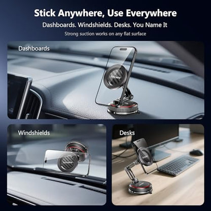 SYNCWIRE for MagSafe Car Mount [3-Axis] Nano Adhesive Gel + Strong Suction Cup Magnetic Phone Holder for Dashboard & Windshield, 360° Adjustable for iPhone 17 16 15 14 13 12, Samsung, Carbon Fiber - style: 3-Axis | Carbon Fiber