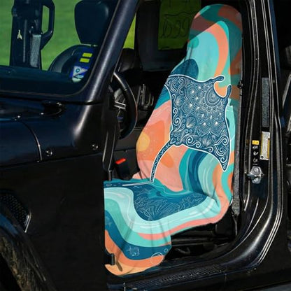 2 Pack Car Seat Towel Covers, Sweat-Proof Microfiber Seat Protectors for Gym, Running, Beach & Workout, Breathable Quick-Dry, Machine Washable, Pastel Manta Ray Print, Universal Fit - color: Pastel Manta Ray
