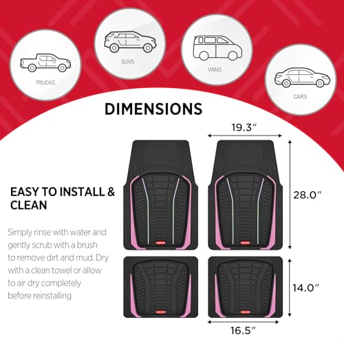 Rubbermaid Car Floor Mats Full Set – Premium All-Weather Car Mat with Brushed Aluminum Inserts, Universal Trim-to-Fit Design, Anti-Slip Backing for Cars, SUVs, Trucks, and Vans - color: Pink