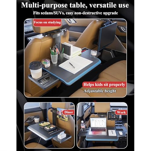 Multi-Functional Aluminum Alloy Car Seat Tray Table, with Tablet and Mobile Phone Holder, Portable Foldable Back Seat Laptop Desk, for Eating, Traveling,Working, Writing