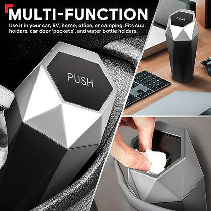DNA Motoring Mini Car Auto Trash Can with Removable Lid, Leakproof Mini Garbage Bin for Automotive Home Office,Black/Silver,ZTL-OD-01-SL - color: Black / Silver, style: 1pc