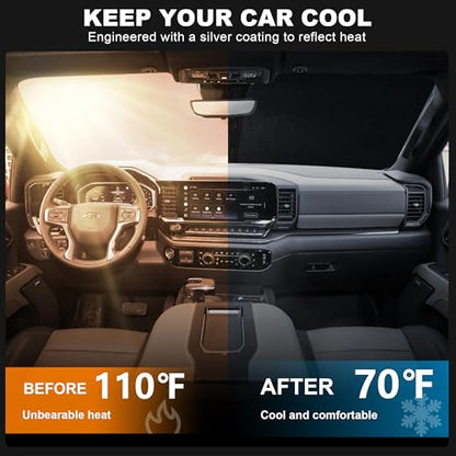 2026 Upgrade Front Windshield Sunshade fit for Chevrolet Silverado 1500 2019-2025 2026 Reflector Foldable Car Shade Automotive Windshield Sunshades for Chevrolet Silverado 1500 Windshield Sun Shade - size: Fit for Chevrolet Silverado 1500 2019-2026