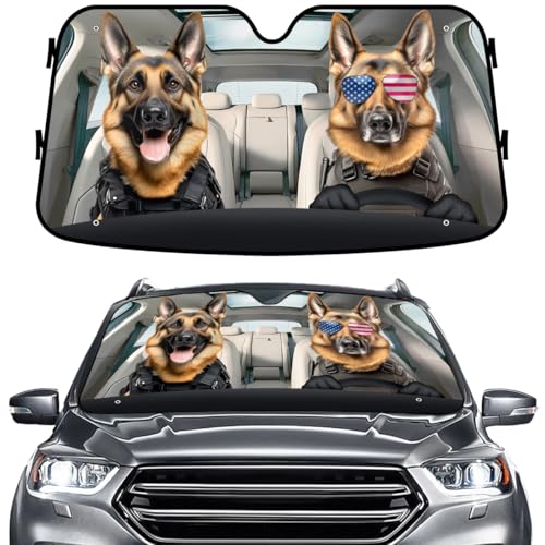 GENANY German Shepherd Police Windshield Sun Shade for Car SUV Truck (55x30 Inches), Sun Shade Windshield, Shades for Windows, Protector Blocks UV, Spring Car Decor - color: 2.German Shepherd, size: Size S
