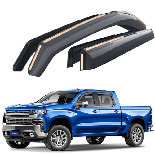 Goodyear Shatterproof in-Channel Window Deflectors for Chevrolet (Chevy) Silverado/GMC Sierra 1500 2019-2026 Crew Cab,Rain Guards,Window Visors,Vent Deflector, Truck Accessories,4pcs- GY003415LP - color: For Silverado 1500 19-26