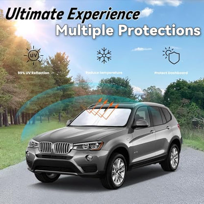 Windshield Sun Shade for BMW X3 2018-2026 Accessories, Car Front Window Sun Visor & Heat Shield | 240T Sunshade Protection Blocks UV Rays Keep Your Car Cooler - size: For | BMW X3 2018-2026