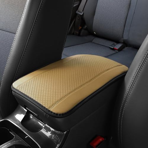 Car Center Console Armrest Pad, 12.6X 7.2 Inch PU Leather Waterproof Auto Armrest Seat Box Cover Protector, Car Center Console Cover, Universal Car Interior Accessories for Cars, Trucks, SUVs - color: Beige