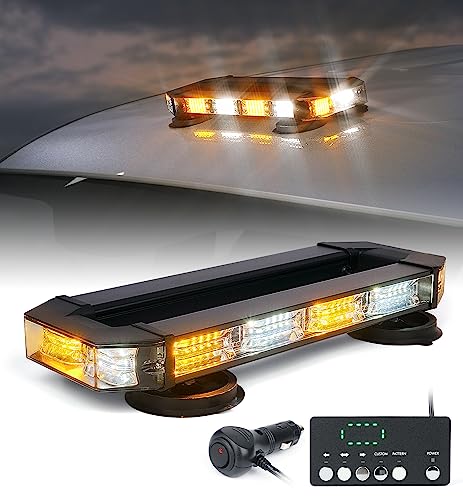 LUMENIX Rooftop Strobe Beacon Lights Bar White Amber LED Emergency Traffic Security Lightbar Magnetic Base Warning Flashing Light for Construction Vehicles Trucks Postal Mail Carrier Snow Plow - color: White&Amber