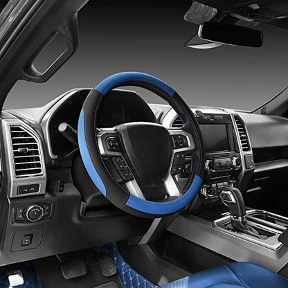 SEG Direct Car Steering Wheel Cover for F-150 Tundra Range Rover 15.5-16 inch, Black and Blue Microfiber Leather - color: Black and Blue, size: Large size[15 1/2''-16'']