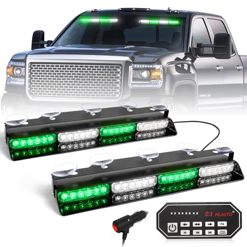 HLauto 604N Emergency Dash Strobe Lights: 2x16.8 inch Green White Security Light with/Take Down, 48 LED Safety Flashing Warning Hazard Interior Windshield Light Bar for Trucks Vehicles - color: #05 Green White