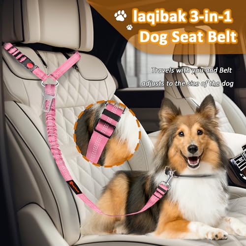 Removable Dog Seat Belt Harness for Car, 3 in 1 Pet Dog Car Seatbelt Leash, Retractable Restraint Secures to Vehicle Headrest & Adjustable Reflective Bungee Dog Seatbelt Tether, Pink - color: 2PCS Pink