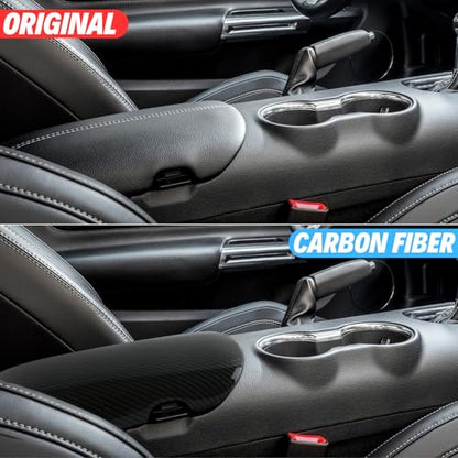 Carbon Fiber Center Console Cover Armrest Lid Cover for 2015-2024 Ford Mustang GT/Ecoboost/ S550/ S650/ Shelby GT350/GT350R/GT500 Interior Trim Car Accessories - Gloss Black