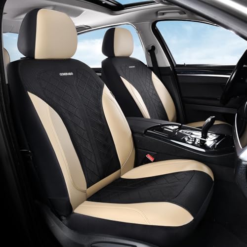 Coverado Front Seat Covers, Beige Seat Covers 2 Seats, Leather Car Protectors 2-Pack, Auto Seat Covers Spill-Proof Design Universal Fit for SUV, Vans, Sedan, Truck - color: A-Beige&Black, size: Frontpair
