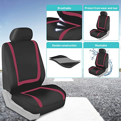 FH Group Unique Flat Cloth Full Sets Car Seat Cover w. Detachable Headrests and Solid Bench Burgundy/Black - color: Burgundy, size: Full Set