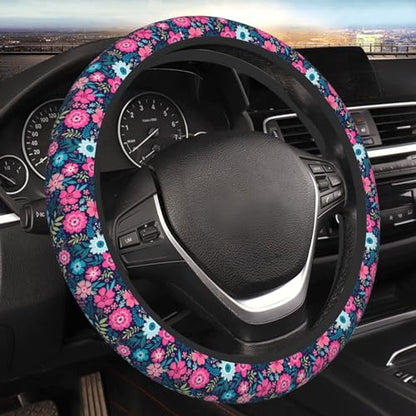 Colorful Flower Elastic Floral Steering Wheel Cover Universal 15 Inch - color: 7