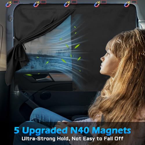 Car Window Shades, 2 Packs Magnetic car Sun Shade for Baby, Double Layers Magnetic Design for Full Covers/Half Shade Options, Window Curtains for Heat/UV Protection Sun Block Covers - color: Black