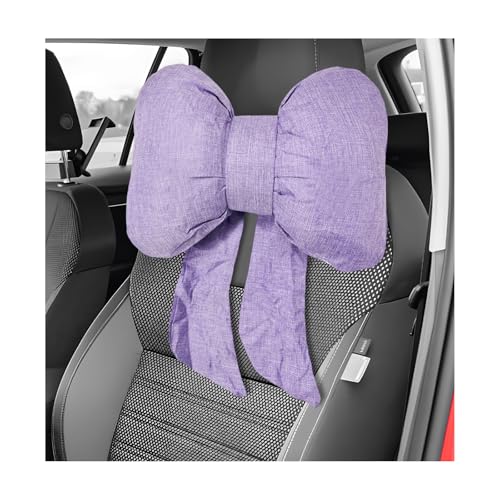Bow Car Headrest Pillow, Breathable Ergonomic Auto Neck Cushion with Adjustable Strap, Comfy Vehicle Neck Support Pillow Cute Bow Girl-Style Decoration for Driving Seats (Purple) - color: Purple