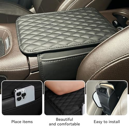 Upgraded Car Middle Center Console Cover with 2 Storage, Universal Microfiber Leather Car Armrest Cover Cushion Universal Vehicle Middle Console Cover, Most Vehicle, SUV, Truck. (Black) - color: Black