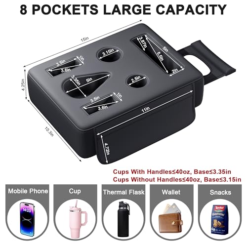 2026 Upgraded Car Cup Holder, 8 in 1 Back Seat Cup Holder for Car, PU Leather Backseat Organizer Car Cupholder Expander Tray for Trucks SUVs RVs Center Console Couch, Holds Drinks Food Phone