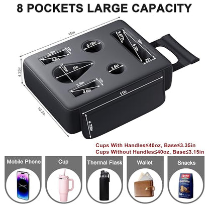 2026 Upgraded Car Cup Holder, 8 in 1 Back Seat Cup Holder for Car, PU Leather Backseat Organizer Car Cupholder Expander Tray for Trucks SUVs RVs Center Console Couch, Holds Drinks Food Phone
