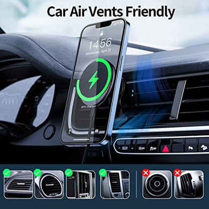 Magsafe Car Mount Wireless Car Charger [15W PRO ] Universal Vent Car Charging Fits iPhone16 Pro Max Plus Mini 17 16 15 14 13 12