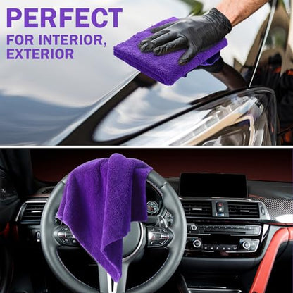 Tallew 15 Pcs 15 Pcs Car Microfiber Towels Buffing Drying Wash Cleaning Cloths Plush Large Towels Thick Care Polishing Detailing Waxing Scratch Proof Towel, 15.75 x 15.75 Inch (Purple) - color: Purple