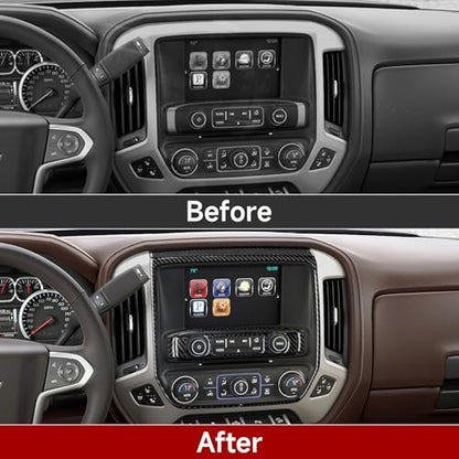 Car Carbon Fiber Decal Cover Interior Trim Central Control Panel B Sticker for Chevrolet Silverado/GMC Sierra 1500 2500HD 3500HD 2014-2018 Accessories - color: Central Control Panel B